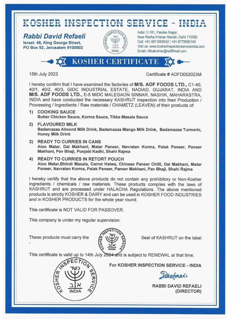 Ashoka Comidas totalmente naturales 1932, hojas vegetarianas de fenogreco y guisantes verdes, certificado Kosher, comidas indias auténticas listas