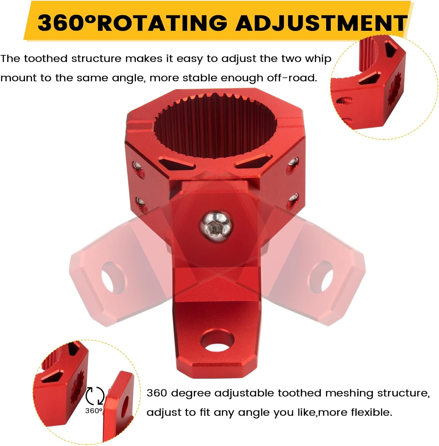 Soporte para látigo UTV, soporte de montaje de luz de bandera de látigo de aleación de aluminio, orificio giratorio de 360 ajustable para jaula de