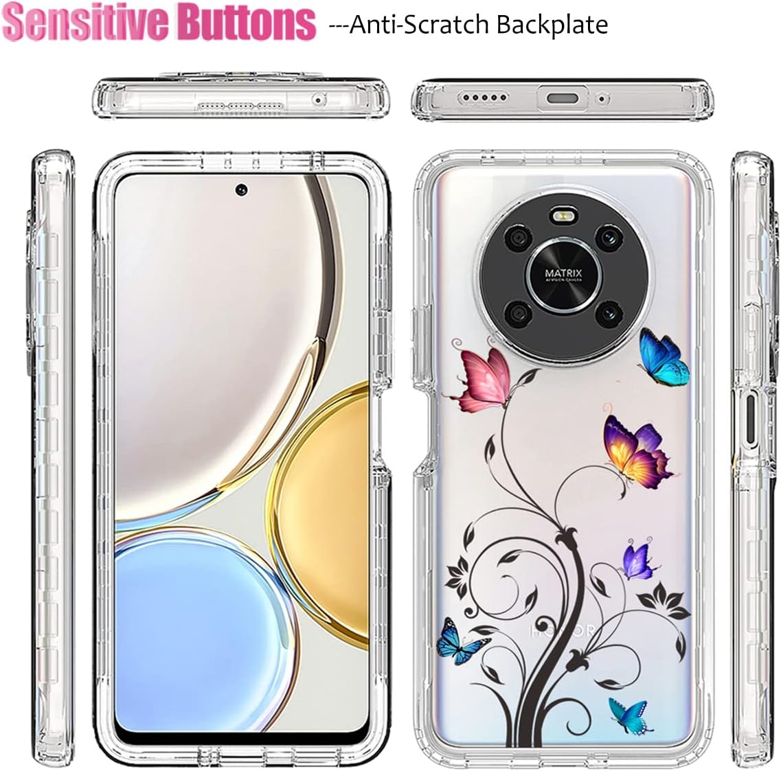 Funda para Honor X9 (4G5G)Honor X30Magic4 Lite con protector de pantalla de vidrio templado, cuerpo completo, transparente, flexible, con diseño