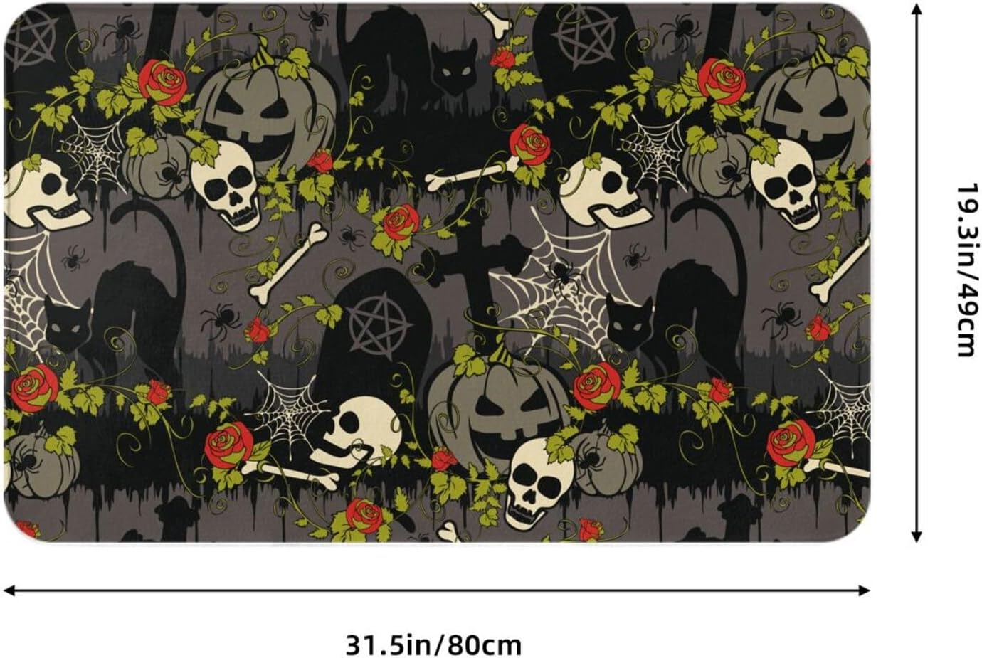 Gothic Halloween with Red Roses Scary Fashion Bathroom Rug Bath Mat Non-Slip Bath Rug Soft Floor Mats for Tub Sink Shower 19.5×31.5 Inch