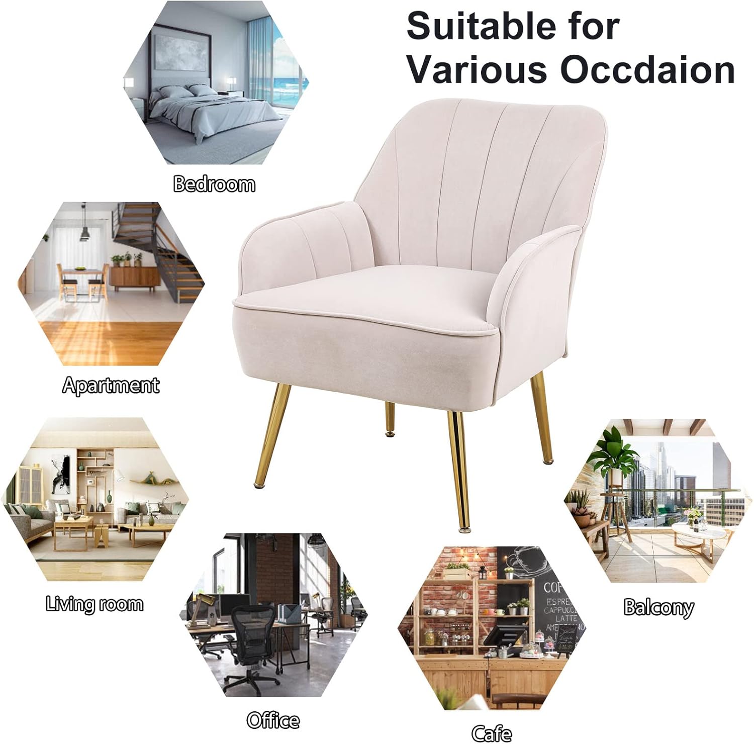 HANLIVES Silla decorativa de terciopelo, moderno sillón de sherpa tapizado de mediados de siglo, cómodo sillón para sala de estar, dormitorio, sala