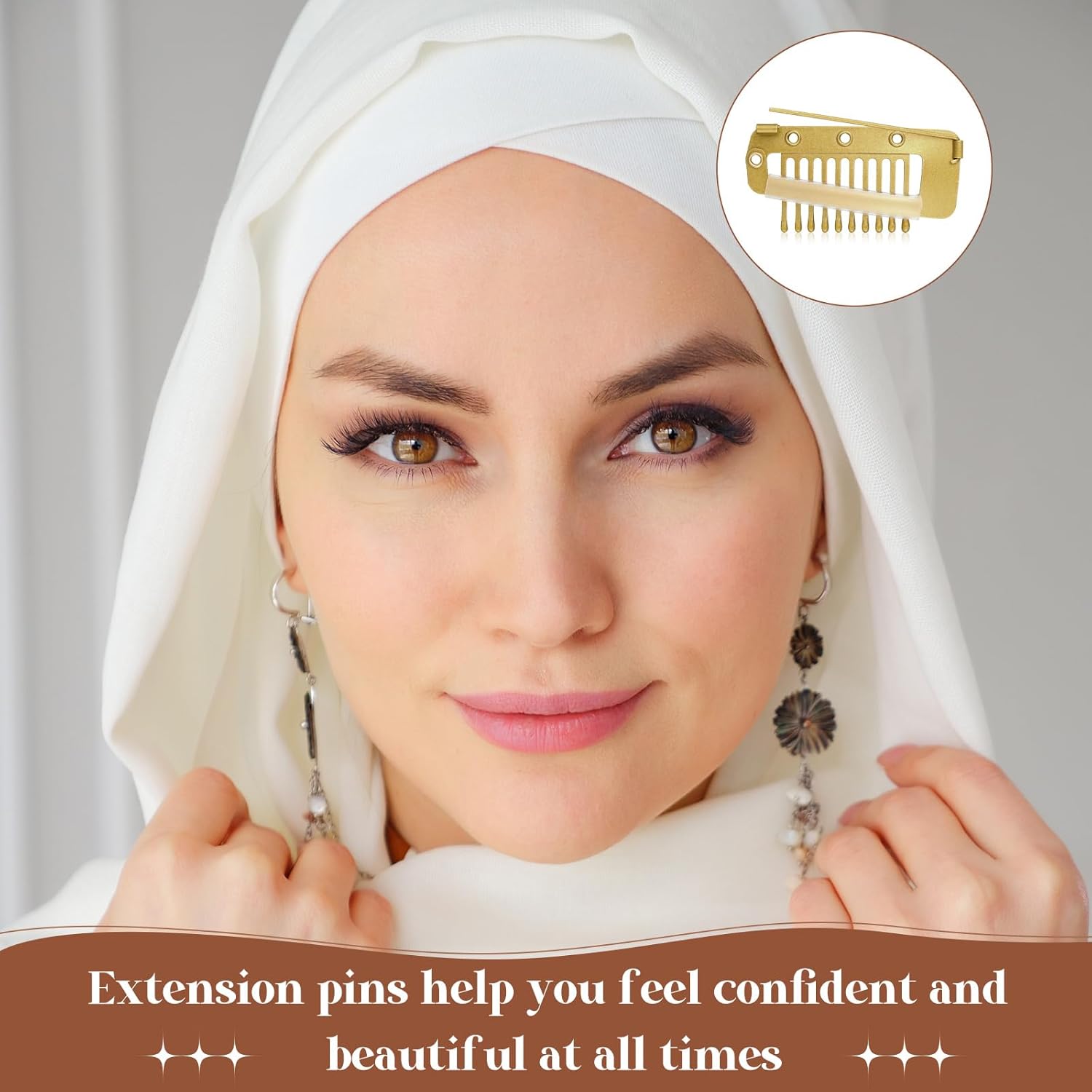 20 clips Chunni con pasadores de seguridad, 10 dientes, clips de peluca, clip de agarre Dupatta fuerte, clips de ajuste de cabello planos para