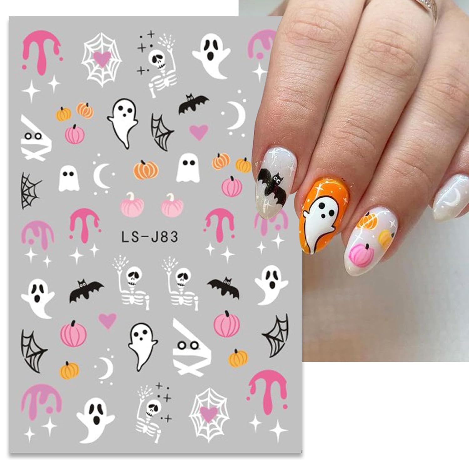 Calcomanías de uñas de Halloween, calabazas de dibujos animados, fantasmas, uñas, calcomanías 3D autoadhesivas para arte de uñas, bonitos
