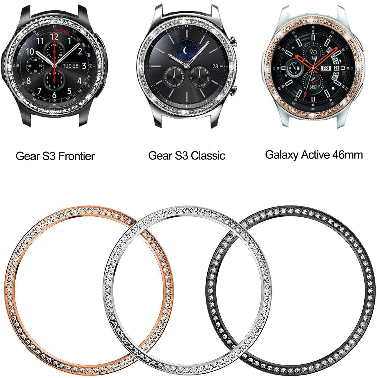 Correa compatible con Galaxy Watch de 1.811 in, 0.866 in, correa de metal de acero inoxidable con anillo bisel, correa de repuesto para Samsung Gear