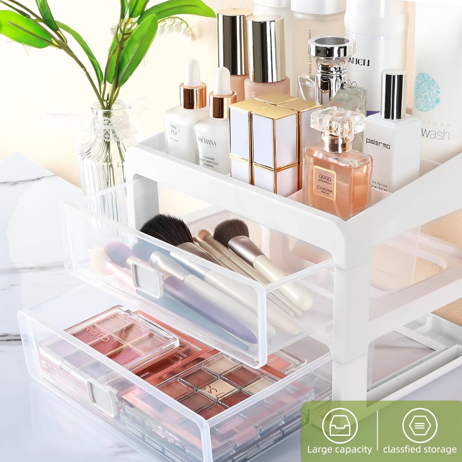 Organizador de maquillaje para tocador, vitrinas de cosméticos, dormitorio, baño, encimera, escritorio, organizador de cosméticos para cuidado de la