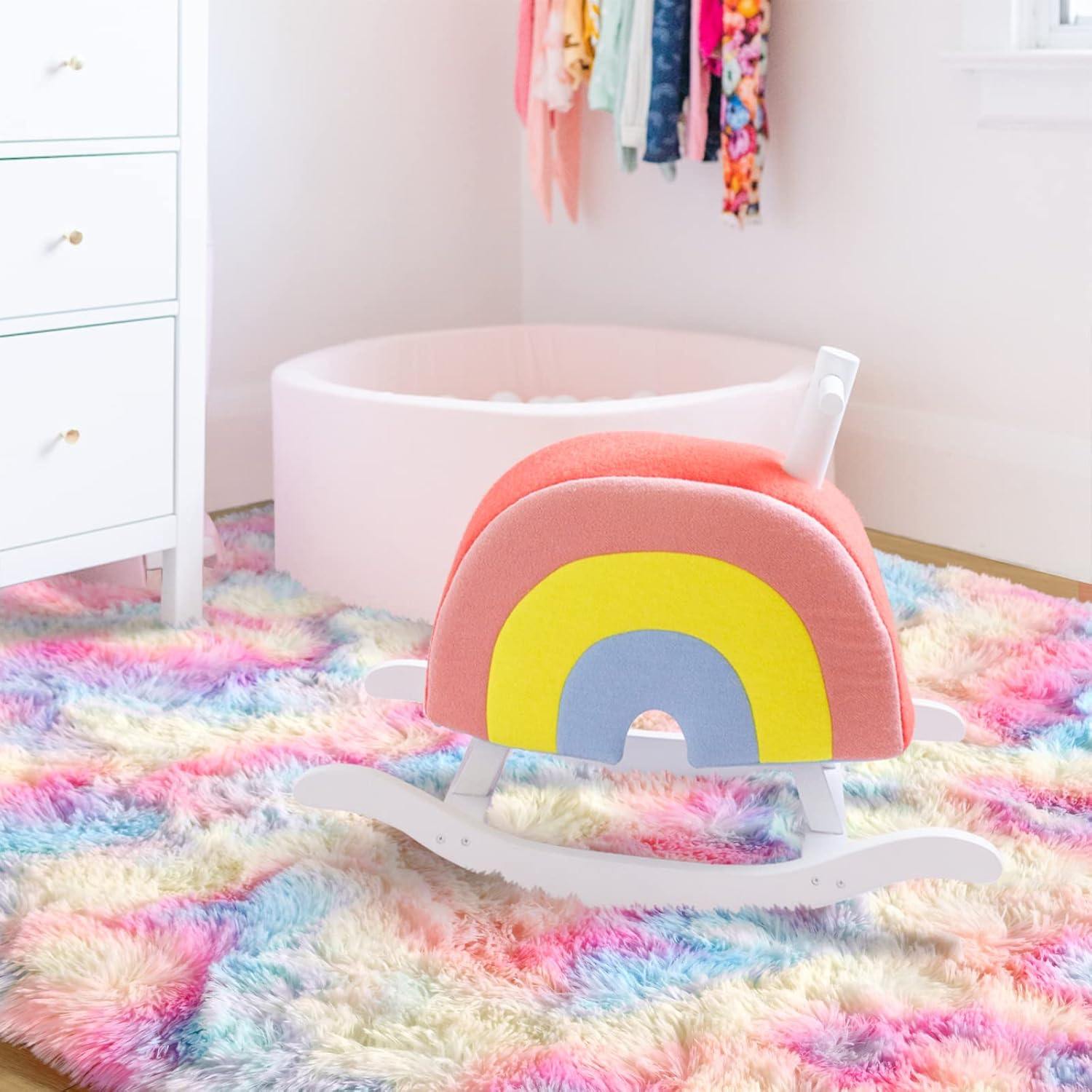 Ompaa Alfombra suave y esponjosa de arco iris para dormitorio de niñas, alfombras Kawaii de teñido anudado para niños, para adolescentes, estética,