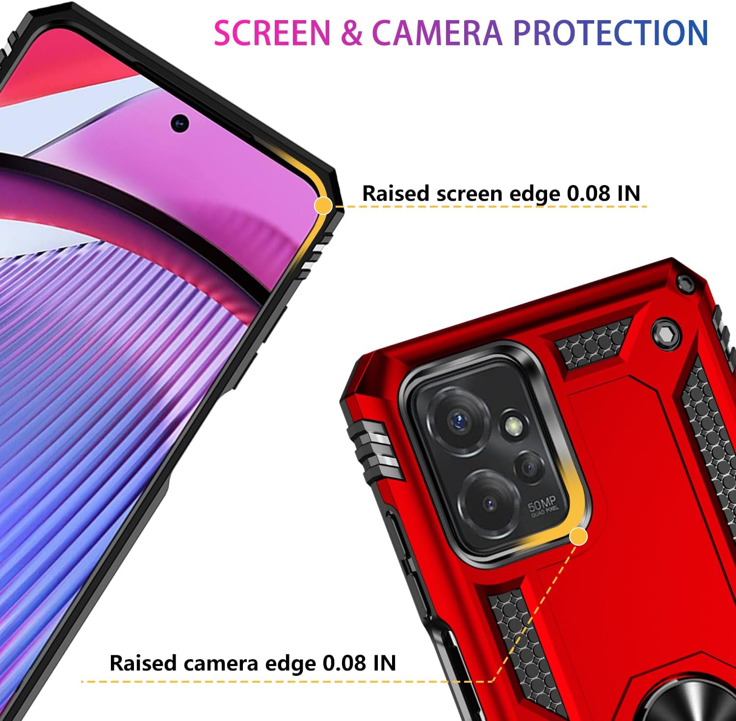 Funda para Moto G Power 5G 2023 con 2 protectores de pantalla de vidrio templado, grado militar, funda protectora resistente con anillo magnético