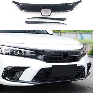 Accesorios de coche para capó de parrilla superior delantera exterior para Honda Civic 11 generación 2022-2023 ABS 3 piezas (estilo fibra de carbono) Accesorios de coche para capó de parrilla superior delantera exterior para Honda Civic 11 generación 2022-2023 ABS 3 piezas (estilo fibra de carbono)