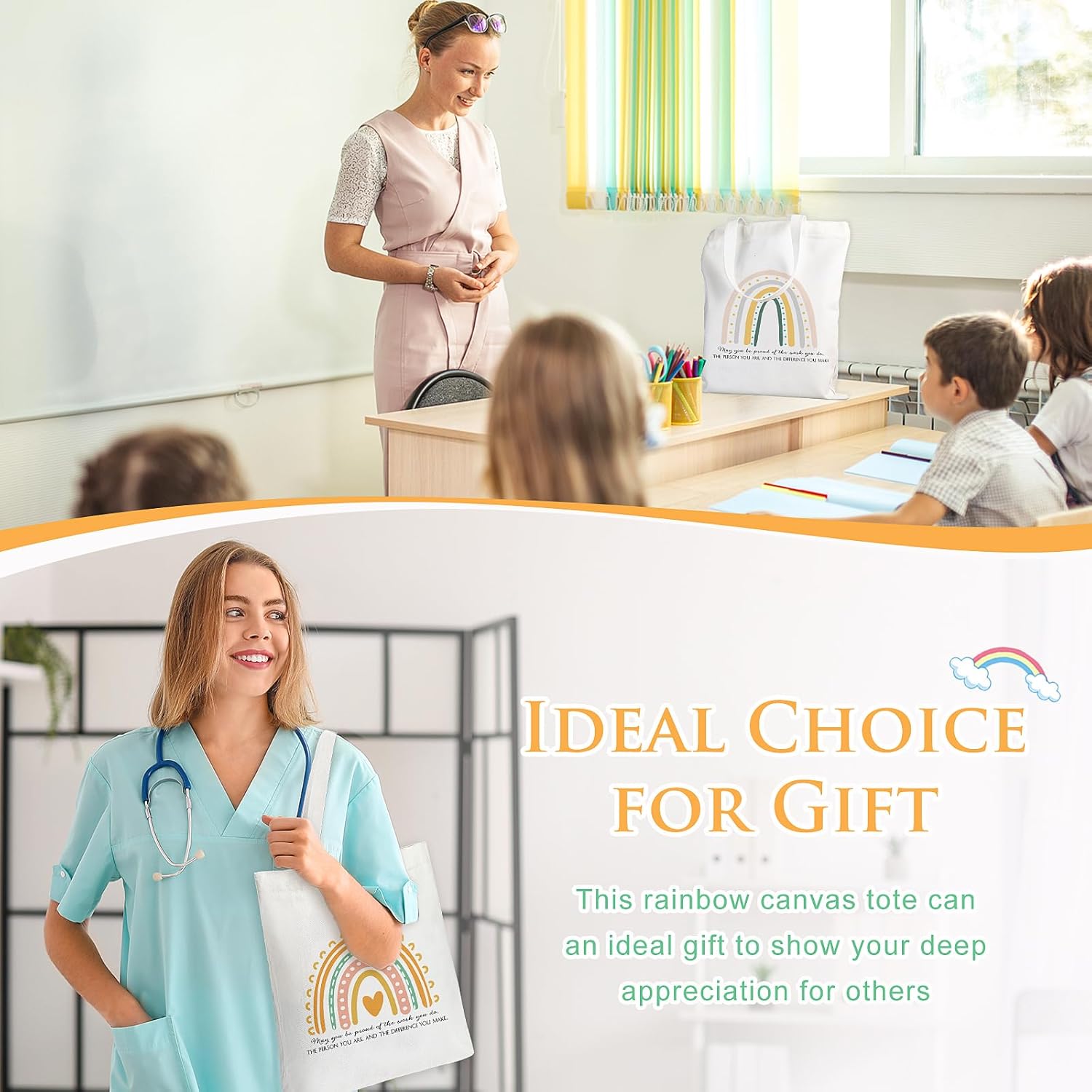 Sadnyy 20 bolsas de lona arcoíris para profesores y empleados, regalo inspirador con cremallera para oficina, escuela