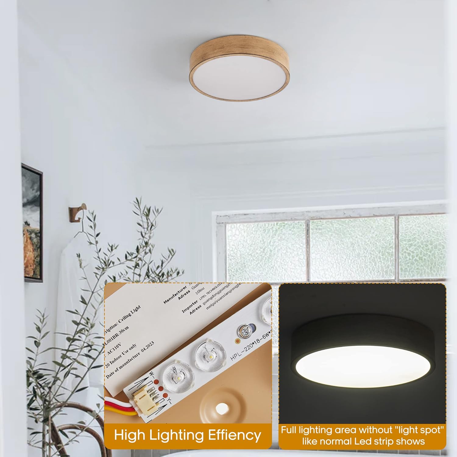 cidimdan Lámpara de techo estilo granja, luz de techo redonda marrón rústica para pasillo, dormitorio, iluminación de espacio de perfil bajo, 9.84