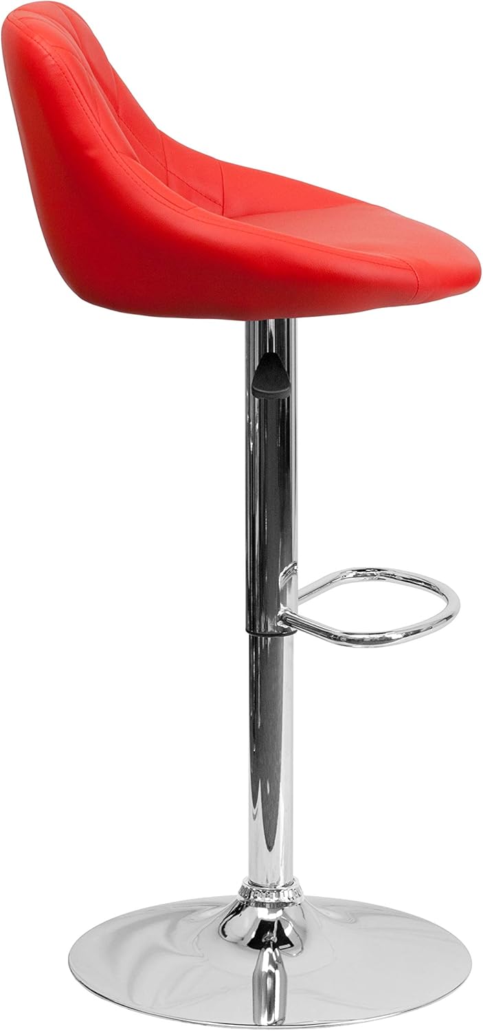Flash Furniture CH-82028A-BK-GG asiento de vinilo negro de diseño contemporáneo, banqueta alta ajustable con base cromada, Cromo Vinilo, Rojo