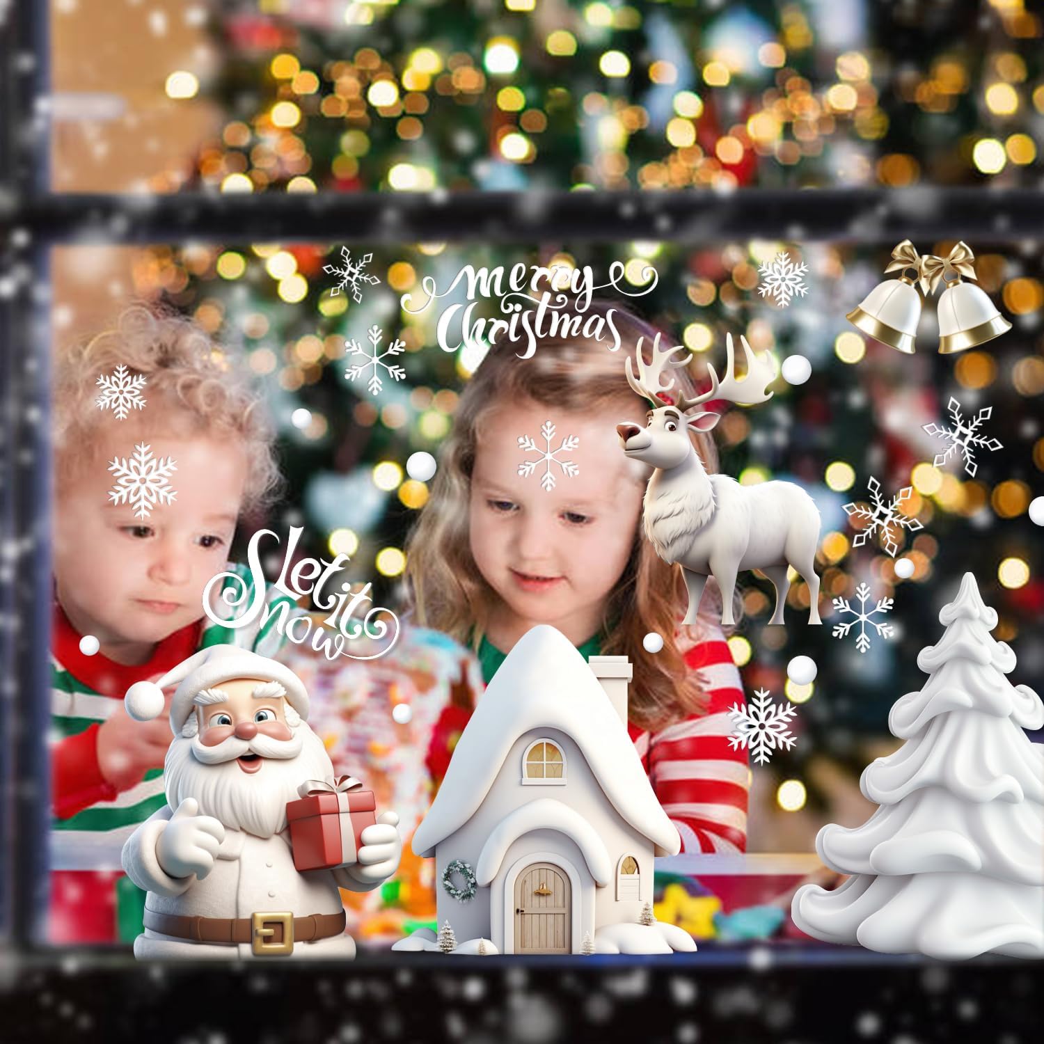 Adhesivos de ventana de Navidad, calcomanías de ventana de Navidad 3D, color blanco, de doble cara para decoración de ventanas de Navidad (8 hojas)