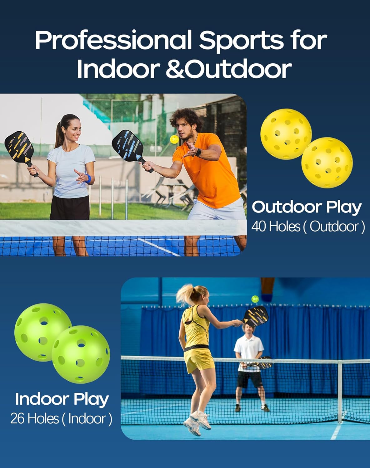 Pickleball Paddles Set of 4, USAPA Approved Pickleball Set with 4 Balls and 1 Carry Bag 4 Replacement Grips, Light Pickleball Rackets for Beginners