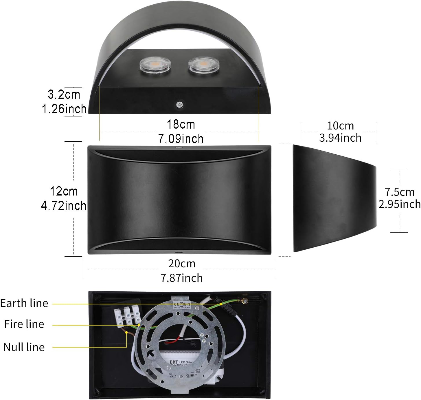 LIGHTESS Juego de 2 apliques de pared interiores regulables para interiores, luces LED de aluminio para pared, color negro, modernos apliques de