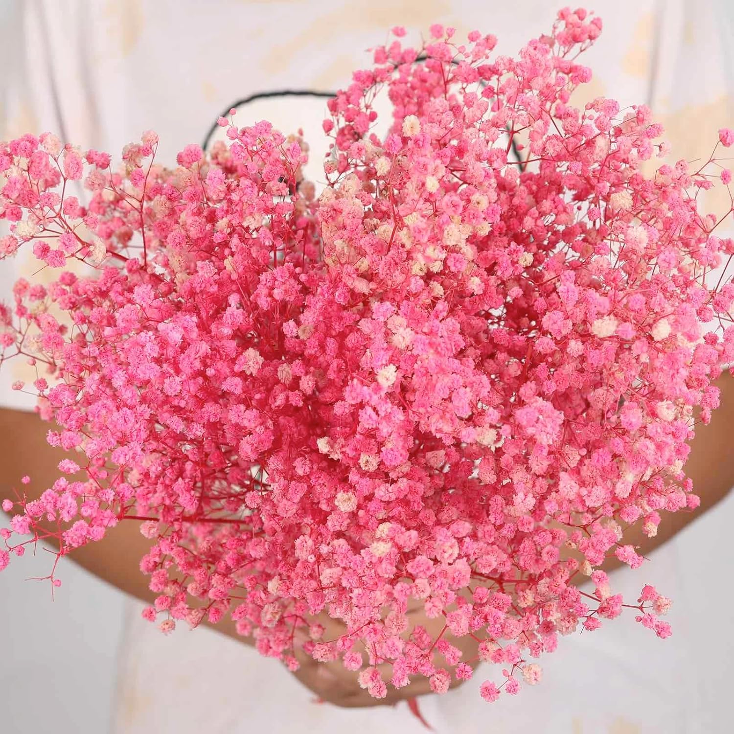 Ramo de flores secas de aliento de bebé, 17 pulgadas, más de 2500 flores secas de color rosa marfil, ramas de gypsophila naturales para bodas,