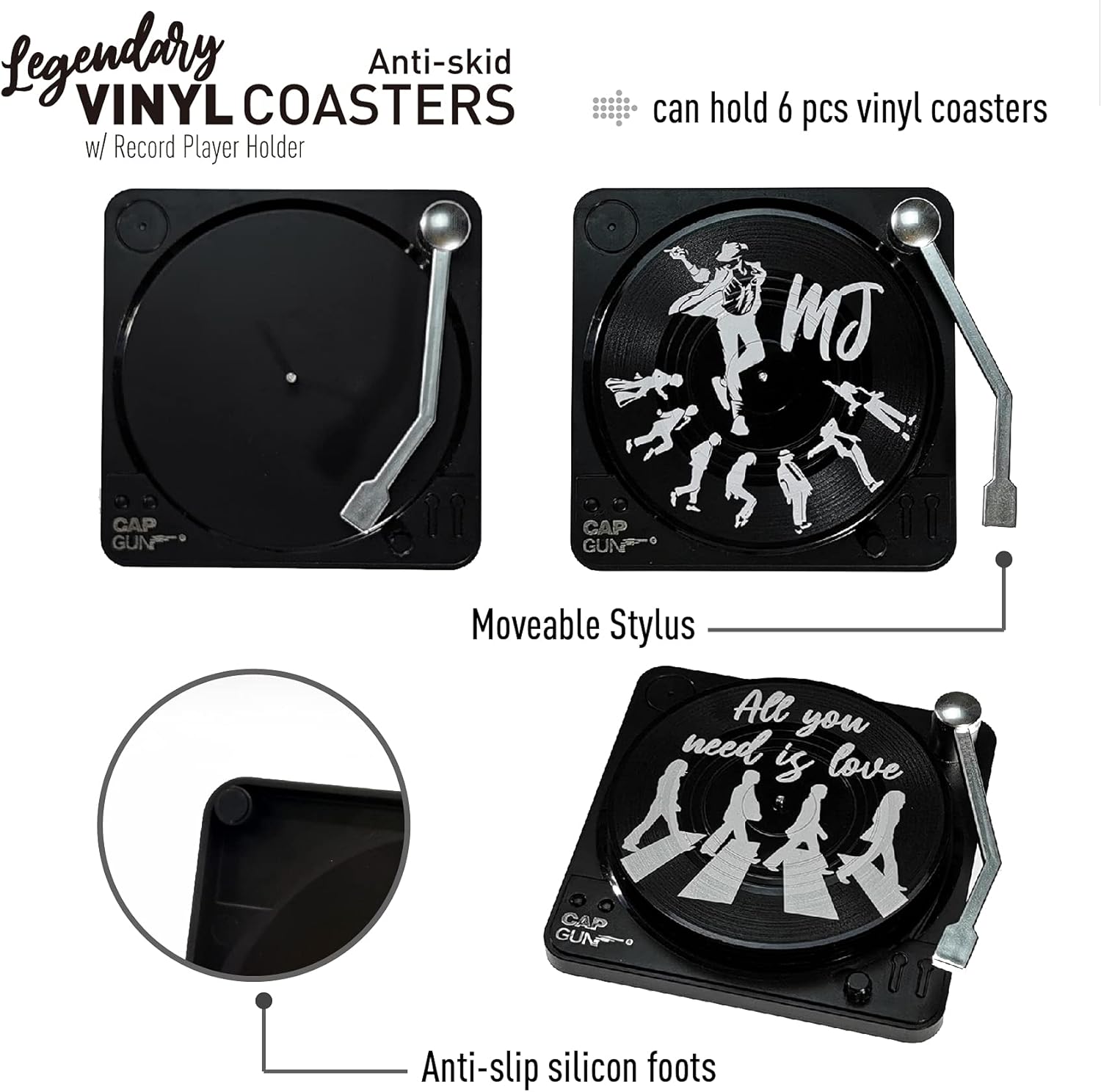 Divertidos posavasos retro para bebidas de café con soporte para reproductor de vinilo, juego de 6 posavasos únicos personalizados para inauguración