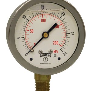 Winters serie PFQ Medidor de presión de acero inoxidable 304,con escala única y relleno de líquido, con interior de latón, de 0-30 psikpa, indicador Winters serie PFQ Medidor de presión de acero inoxidable 304,con escala única y relleno de líquido, con interior de latón, de 0-30 psikpa, indicador