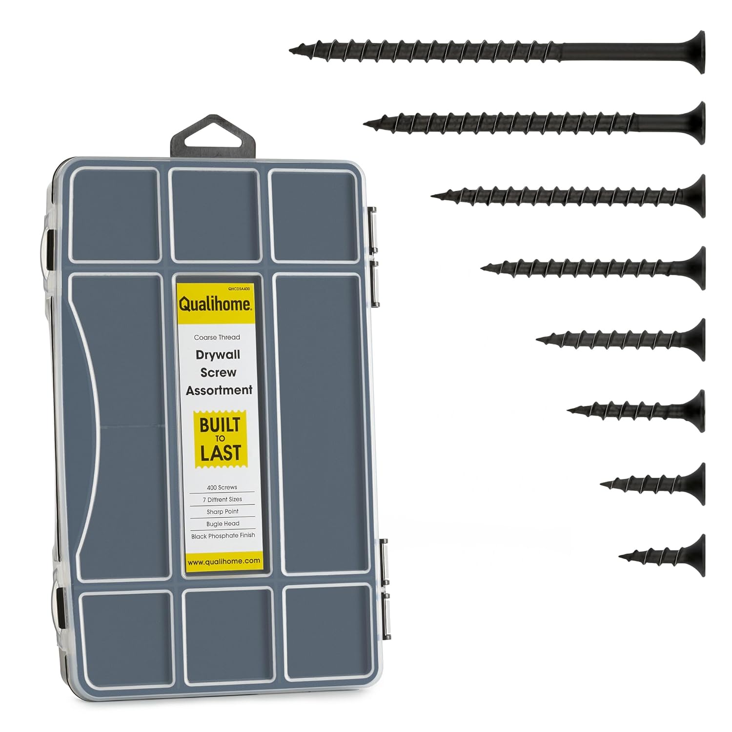 Qualihome Kit surtido de tornillos para paneles de yeso, rosca gruesa, surtido de tornillos para madera, tornillos de hoja, 7 tamaños (58 pulgadas,
