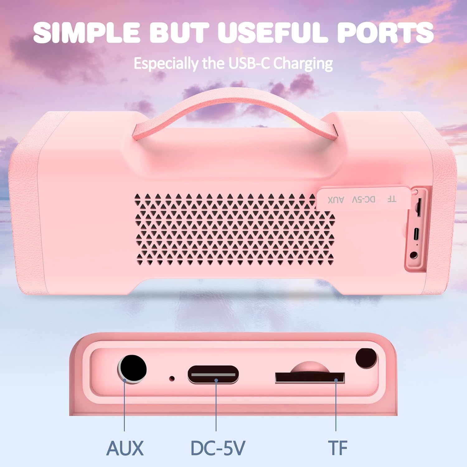 Oraolo Altavoz rosa Bluetooth más fuerte 40W altavoz portátil inalámbrico gran sonido estéreo, IPX6 impermeable, soporta entrada USBAUX, micrófono