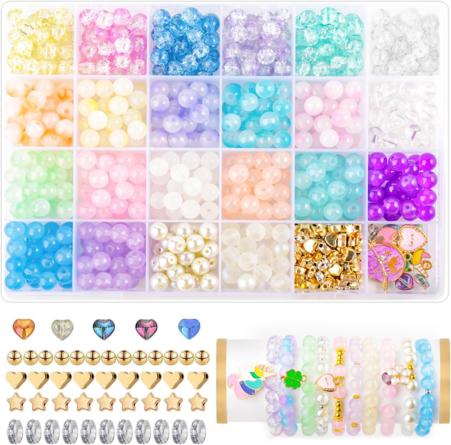Kit de fabricación de pulseras de cuentas de vidrio, cuentas de vidrio de 0.315 pulgadas de colores mezclados para fabricación de joyas con