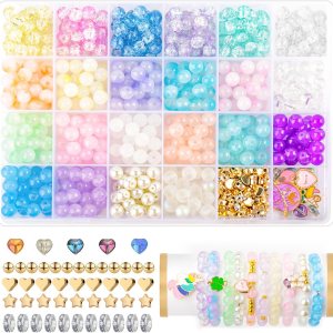 Kit de fabricación de pulseras de cuentas de vidrio, cuentas de vidrio de 0.315 pulgadas de colores mezclados para fabricación de joyas con Kit de fabricación de pulseras de cuentas de vidrio, cuentas de vidrio de 0.315 pulgadas de colores mezclados para fabricación de joyas con