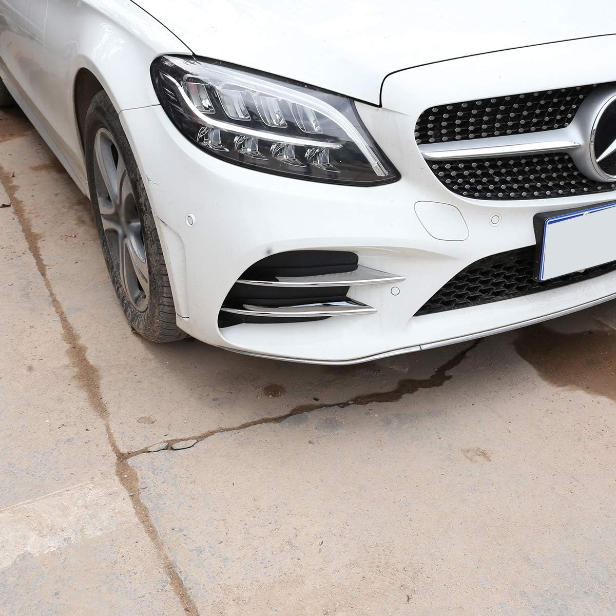 YIWANG Tiras de lámpara antiniebla delantera ABS cromadas para Mercedes Benz Clase C W205 S205 C180 C260 C300 2019 2020 (plata)