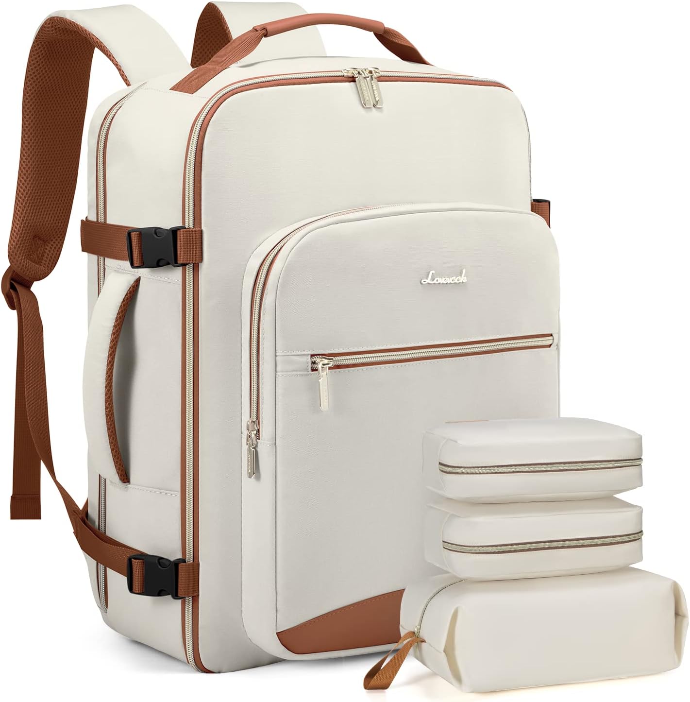 LOVEVOOK Mochila de viaje para mujeres y hombres como artículo personal aprobado por vuelo, equipaje de 40 L, Beige, Mochila de viaje, mochila de