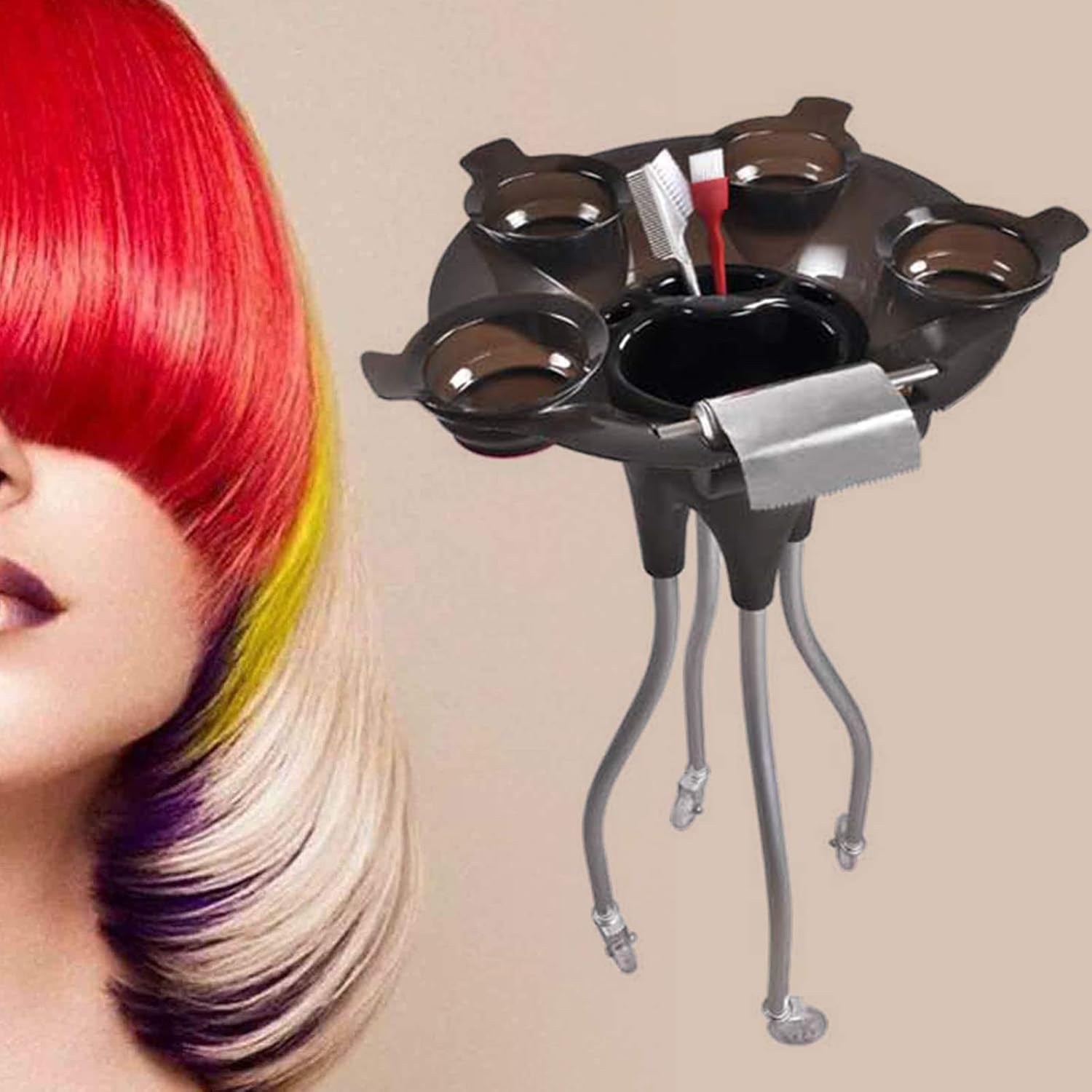 Bandeja de carrito de salón rodante, bandeja de salón portátil negra, carrito utilitario para mezclar colores de cabello, cepillos, clips y secador