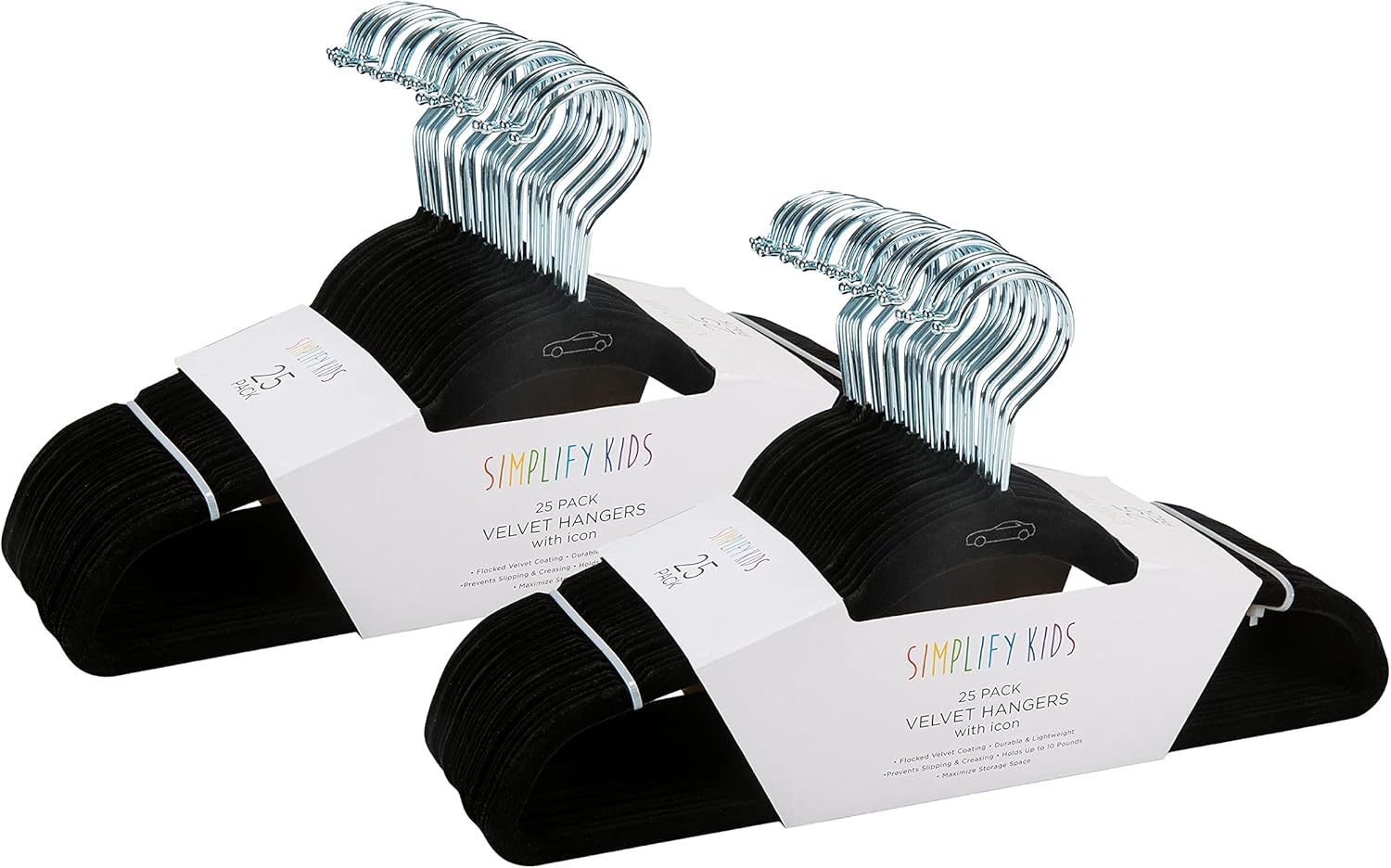 Simplify Paquete de 50 perchas de terciopelo para niños, delgadas, diseño antideslizante, ahorro de espacio, ropa para niños, camisas, pantalones,