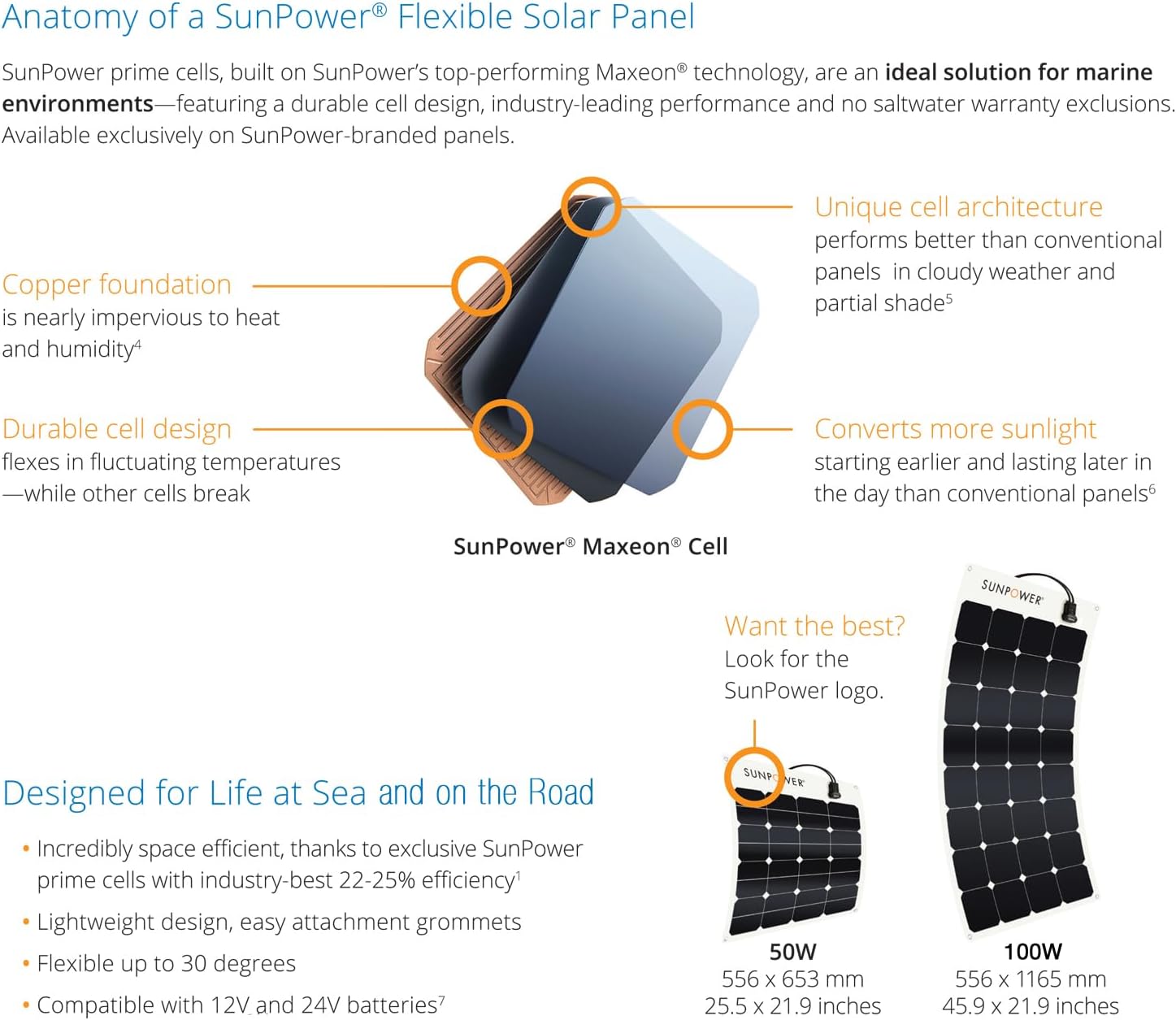 ExpertPower 2 paneles solares flexibles de 100 W  Módulo de alta eficiencia con células solares monocristalinas Maxeon para aplicaciones de carga de