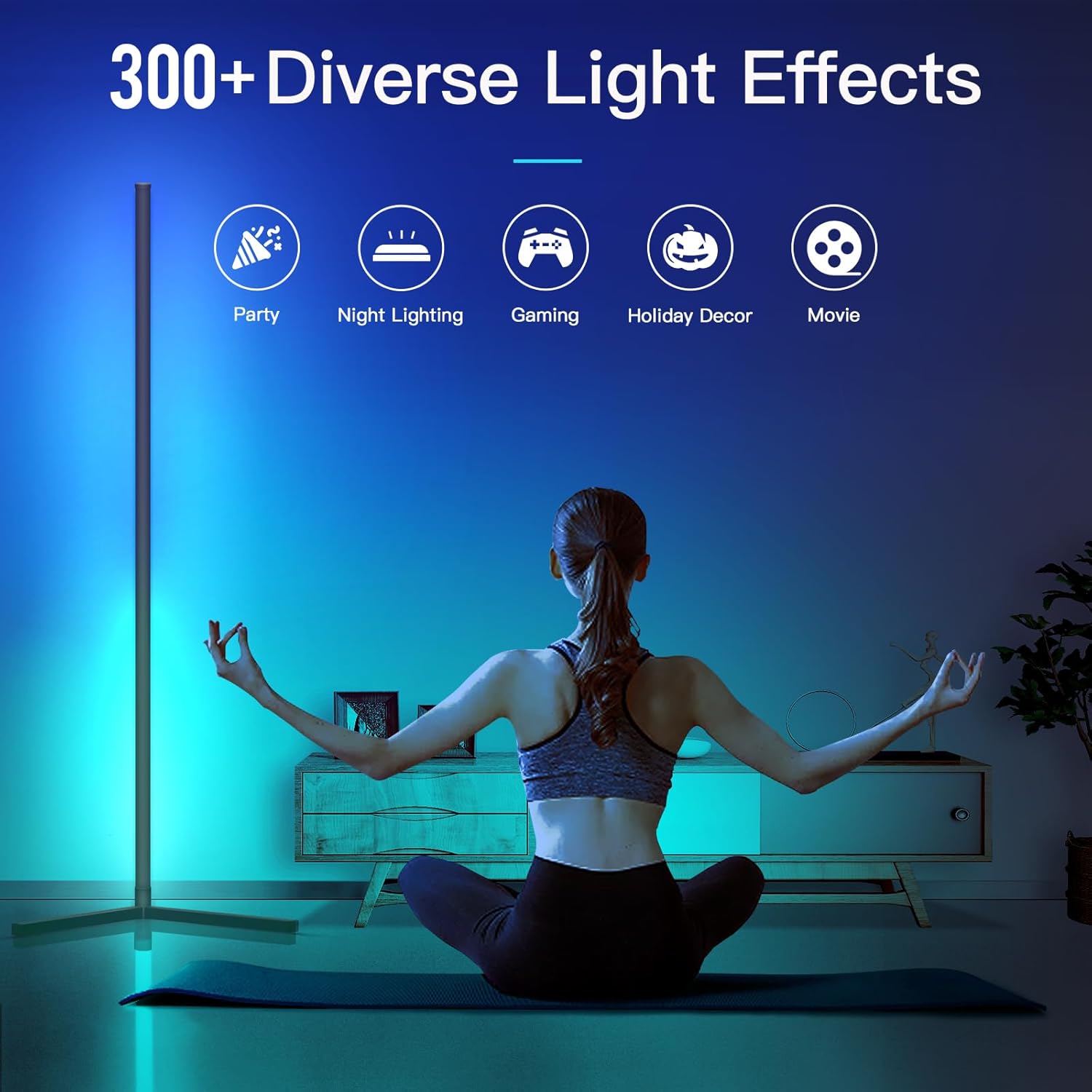 Lámpara de pie de esquina giratoria Regulable que cambia de color, lámparas de esquina de pie LED Smart App Control Iluminación RGB lámpara de