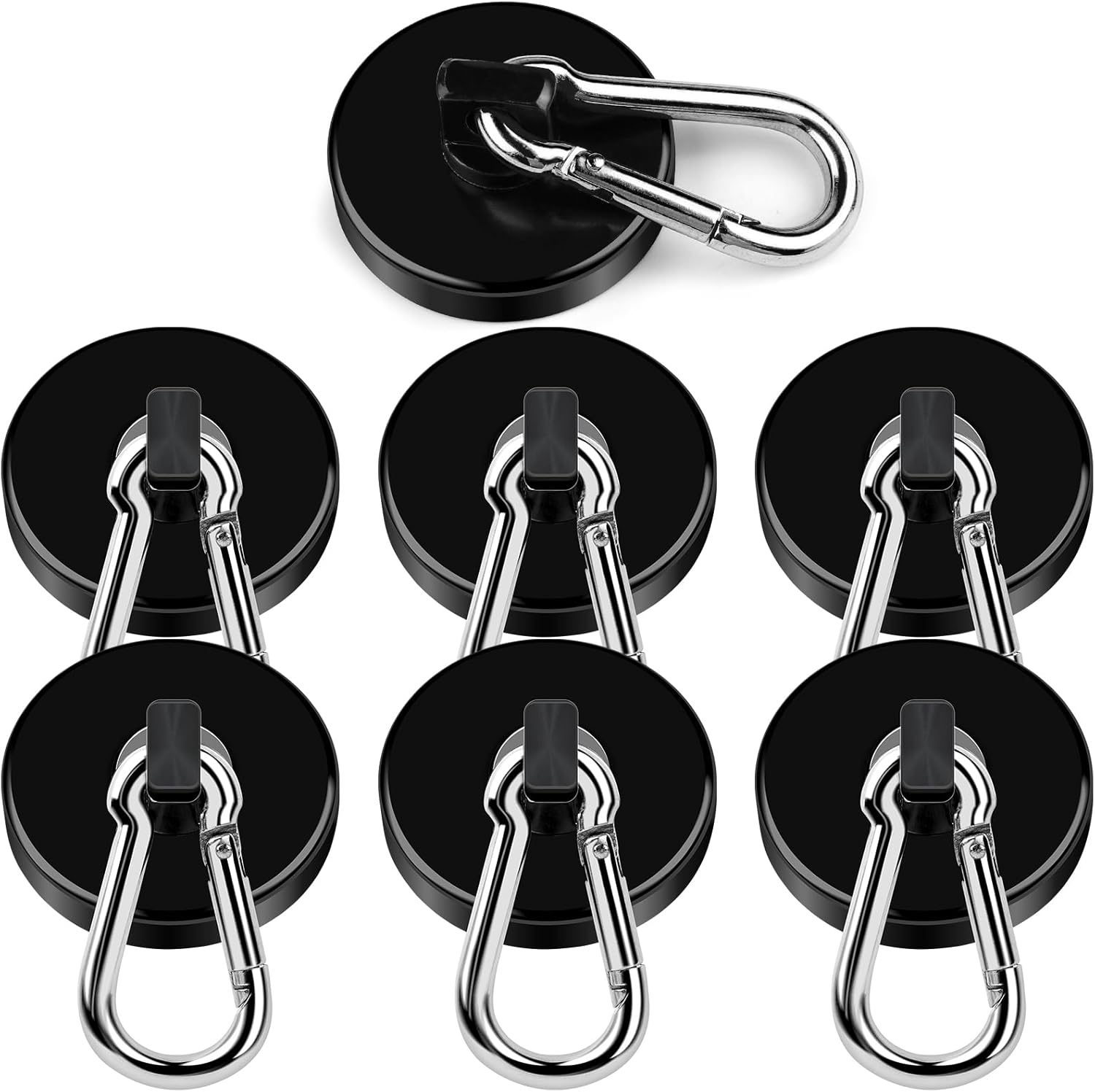 DIYMAG Ganchos magnéticos negros, ganchos magnéticos de neodimio resistentes de 110 libras con gancho de mosquetón giratorio, ideal para tu