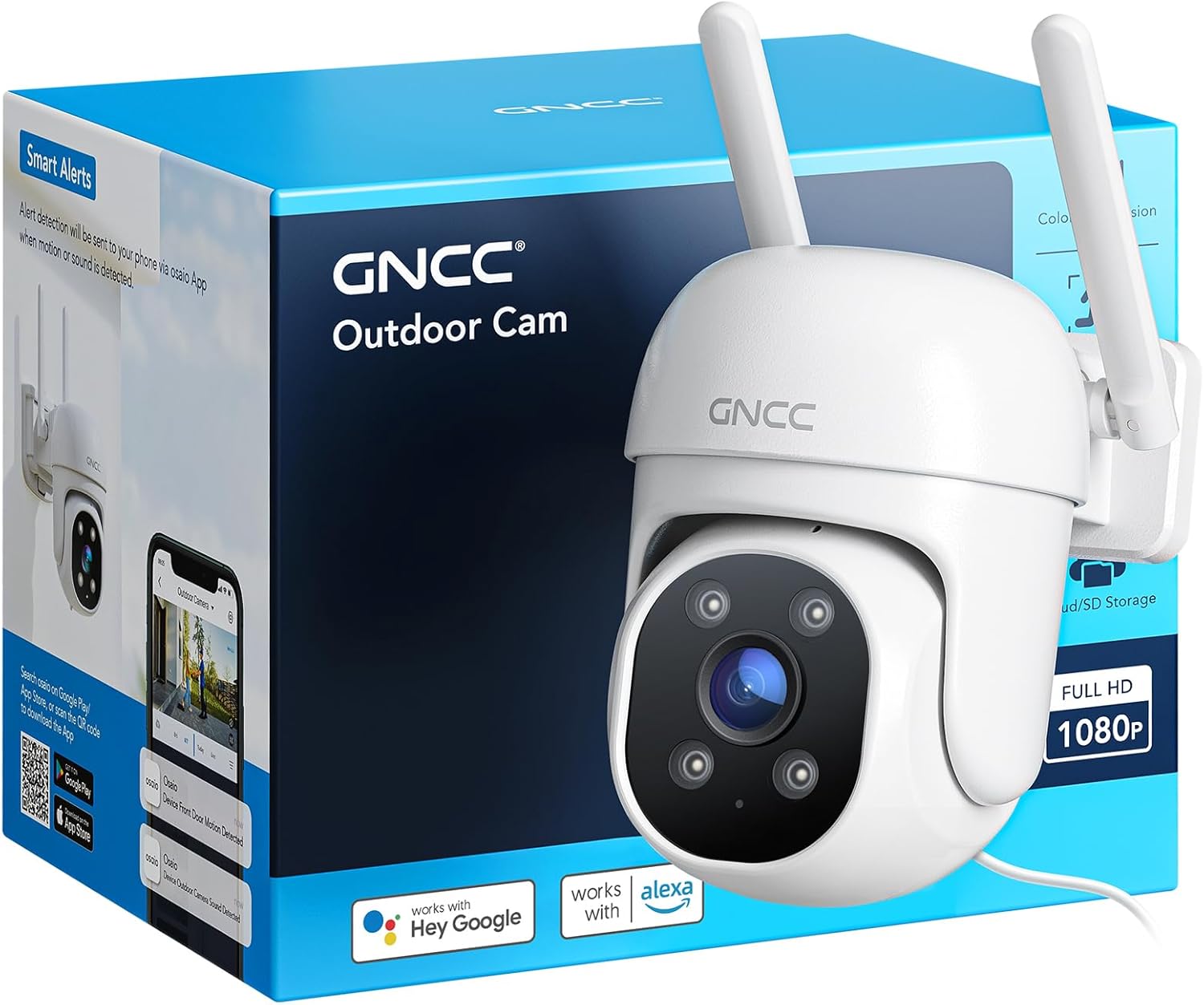 GNCC Cámara de seguridad, Cámaras para seguridad del hogar, Cámaras de seguridad para el hogar en el exterior, Cámara exterior, Visión nocturna a