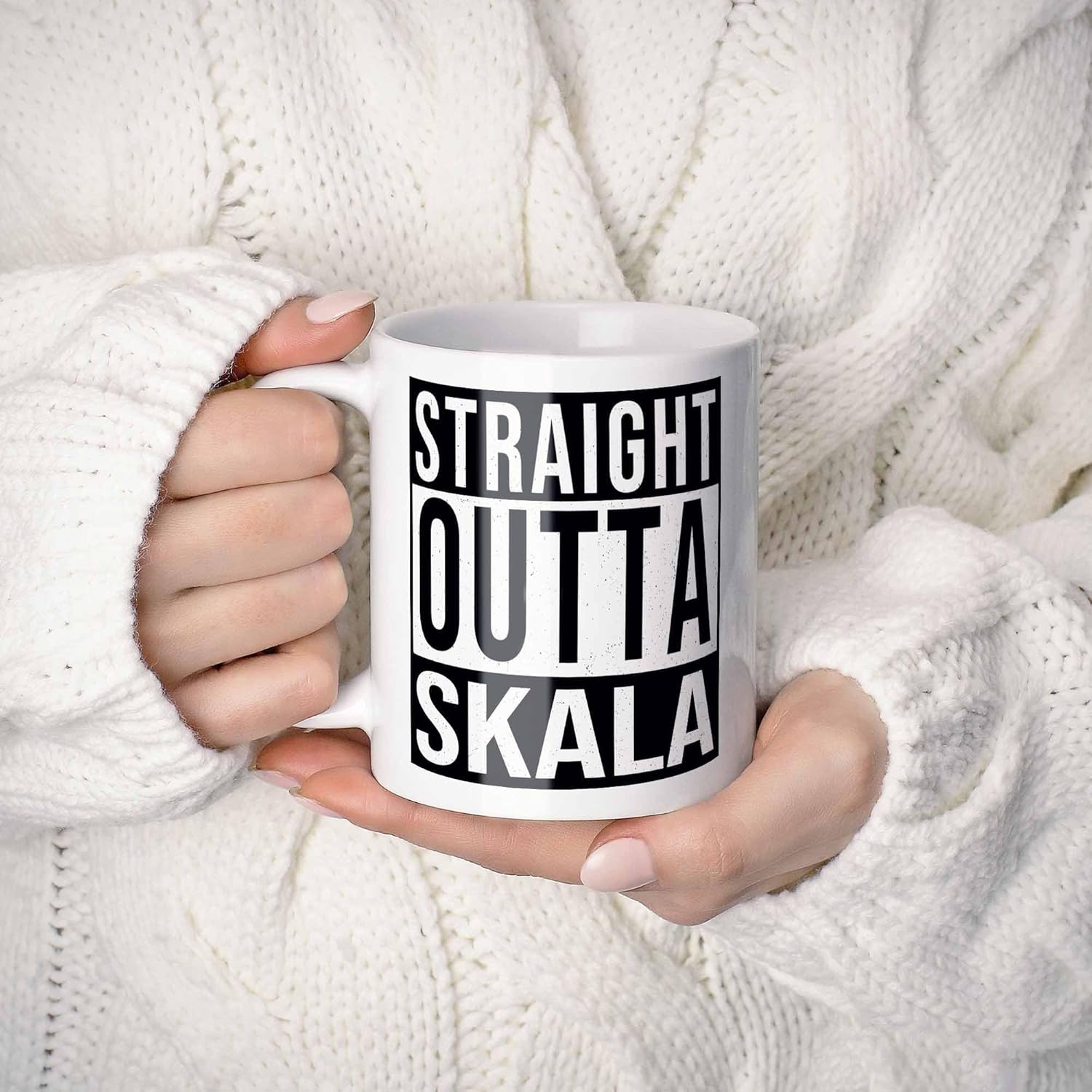 Skala Last Name Gift. Personalized, Custom Straight Outta Surname Sign Coffee Mug. 11 Ounces.