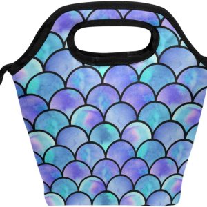 Naanle Bolsa de almuerzo aislada con cremallera para adultos, adolescentes, hombres y mujeres, loncheras de sirena oceánica, loncheras para preparar Naanle Bolsa de almuerzo aislada con cremallera para adultos, adolescentes, hombres y mujeres, loncheras de sirena oceánica, loncheras para preparar