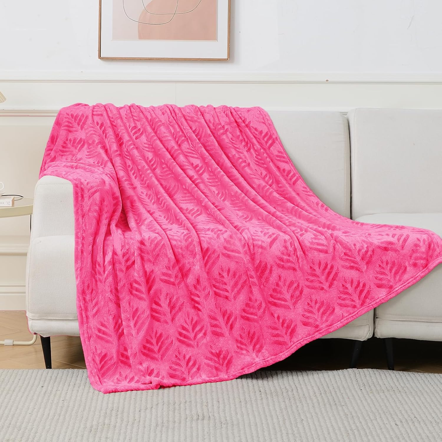 Exclusivo Mezcla Manta de vellón de tamaño Queen para cama, mantas súper suaves y acogedoras para uso durante todas las estaciones, patrón de hojas,