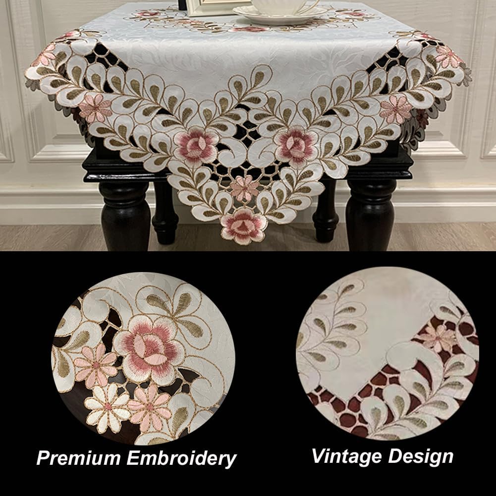 Mantel cuadrado de tela de damasco resistente a las manchas, mantel de encaje bordado de flores, pequeño mantel lavable para comedor, cocina,