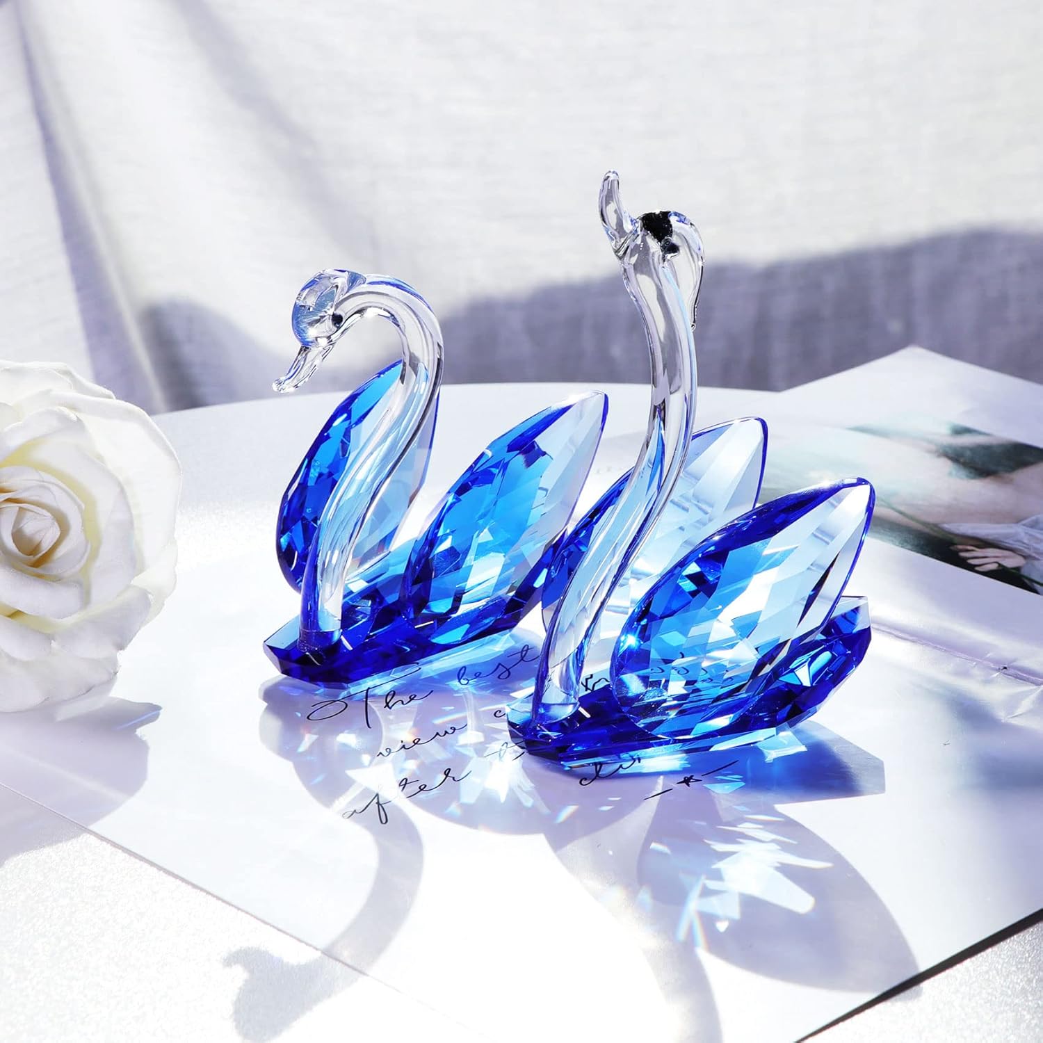 YWHL Regalos de cisne de cristal para padres, 45 aniversario de boda para ella, figura de cisne con diamante azul, regalo del día de San Valentín,