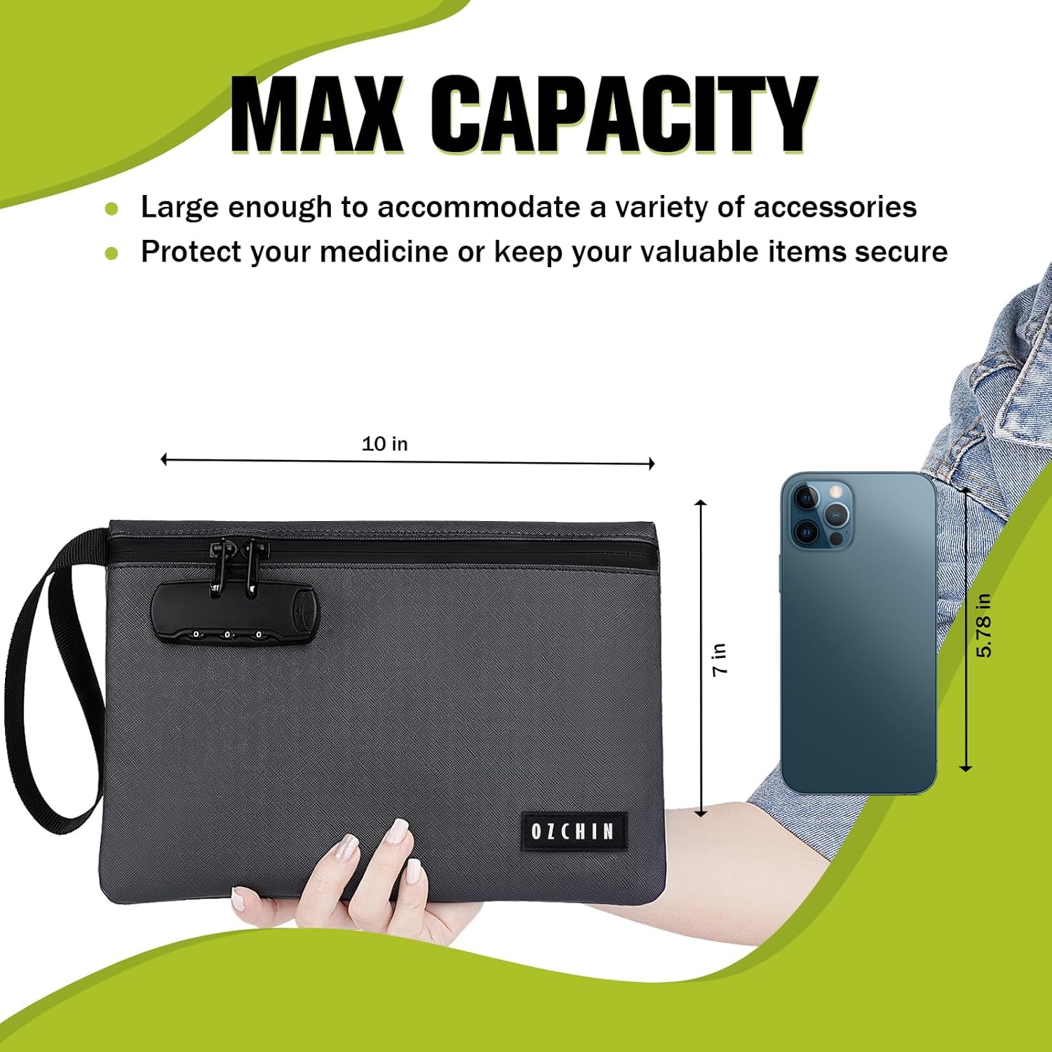 OZCHIN Bolsa de almacenamiento con cerradura de combinación, bolsa de bloqueo con forro de carbono, funda impermeable con cerradura, gran regalo