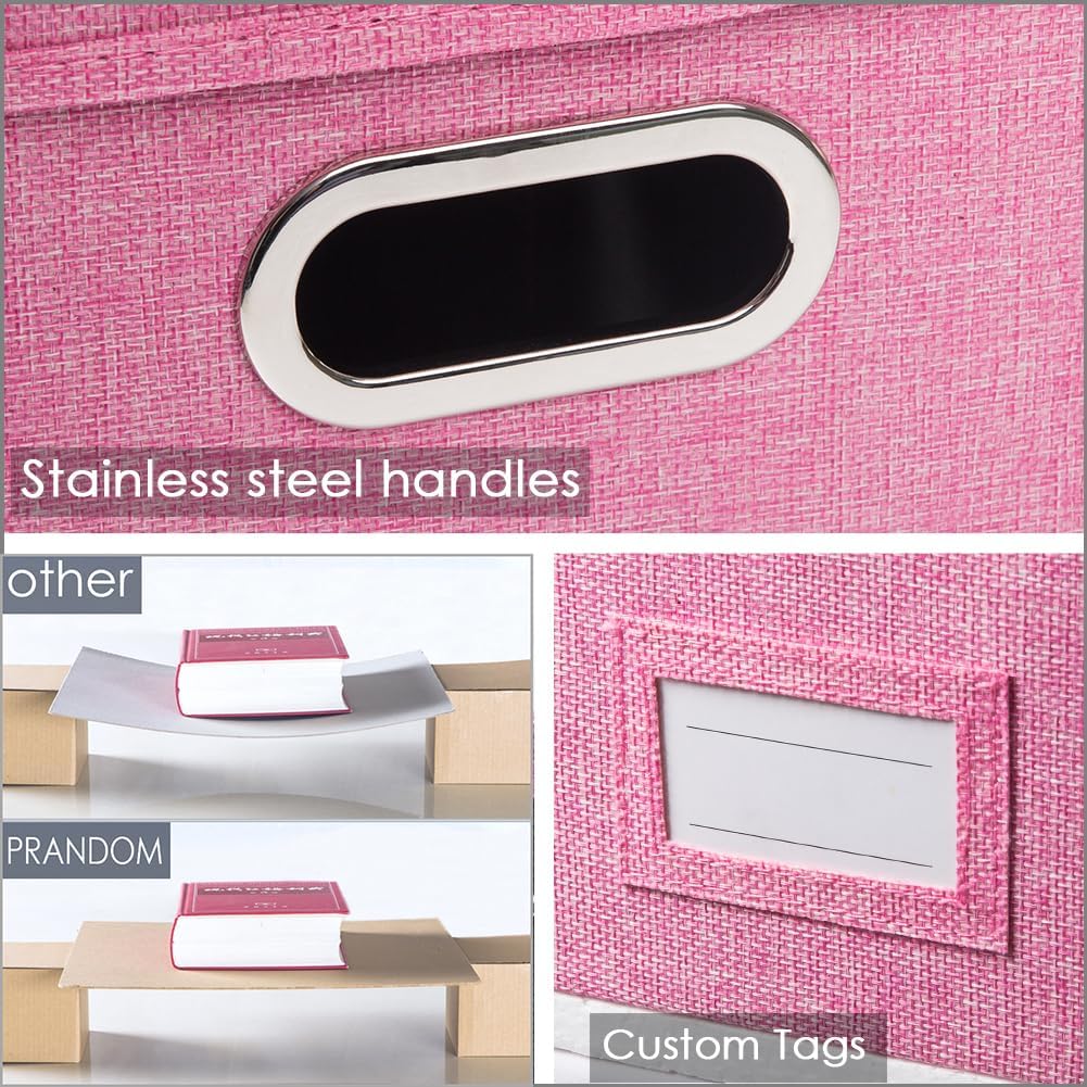 PRANDOM Caja organizadora de archivos, juego de 2 carpetas plegables decorativas de lino para almacenamiento de archivos colgantes con tapas,
