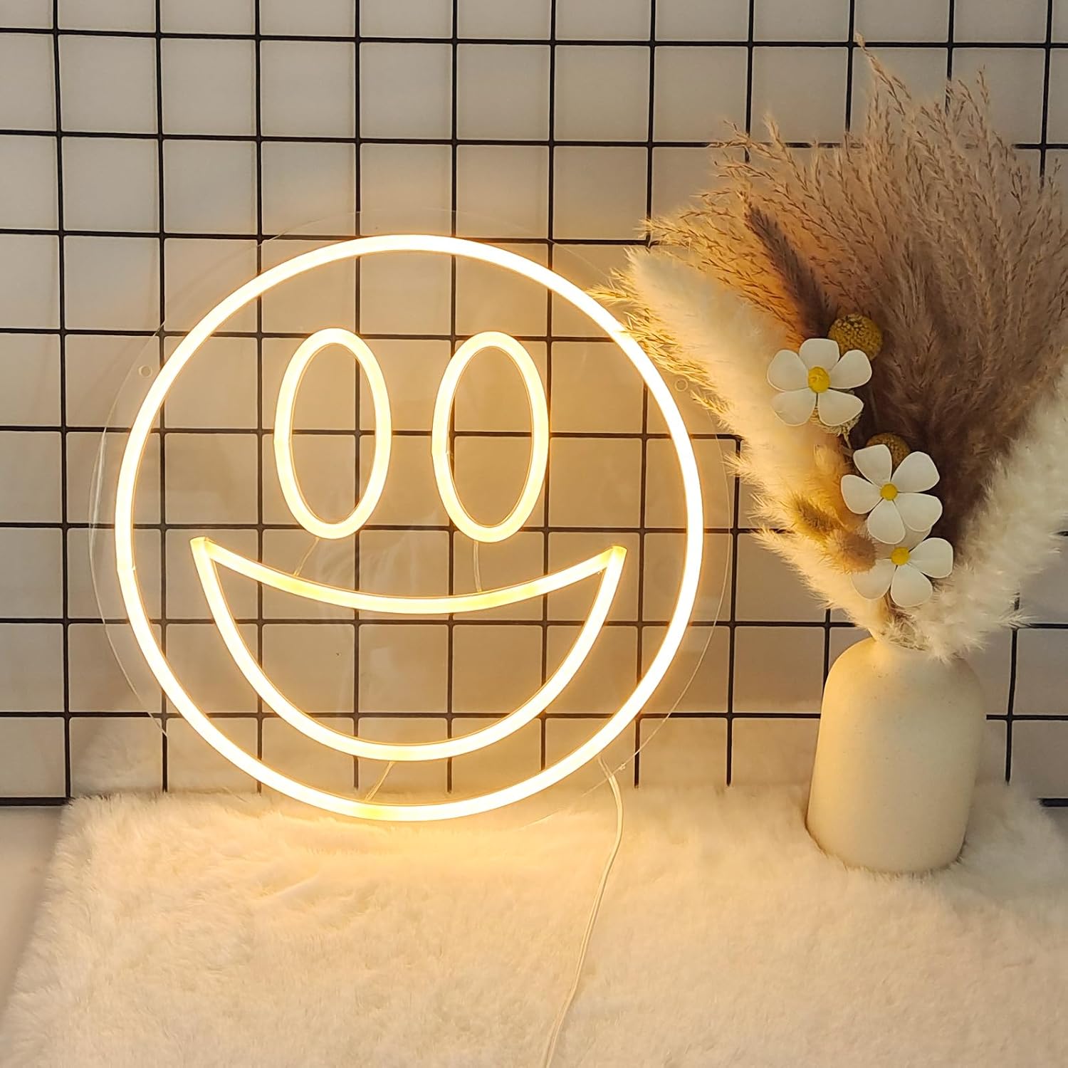 Letrero de neón con cara sonriente, letrero de neón para decoración de pared de habitación de adolescentes y niñas, letreros de luz LED para