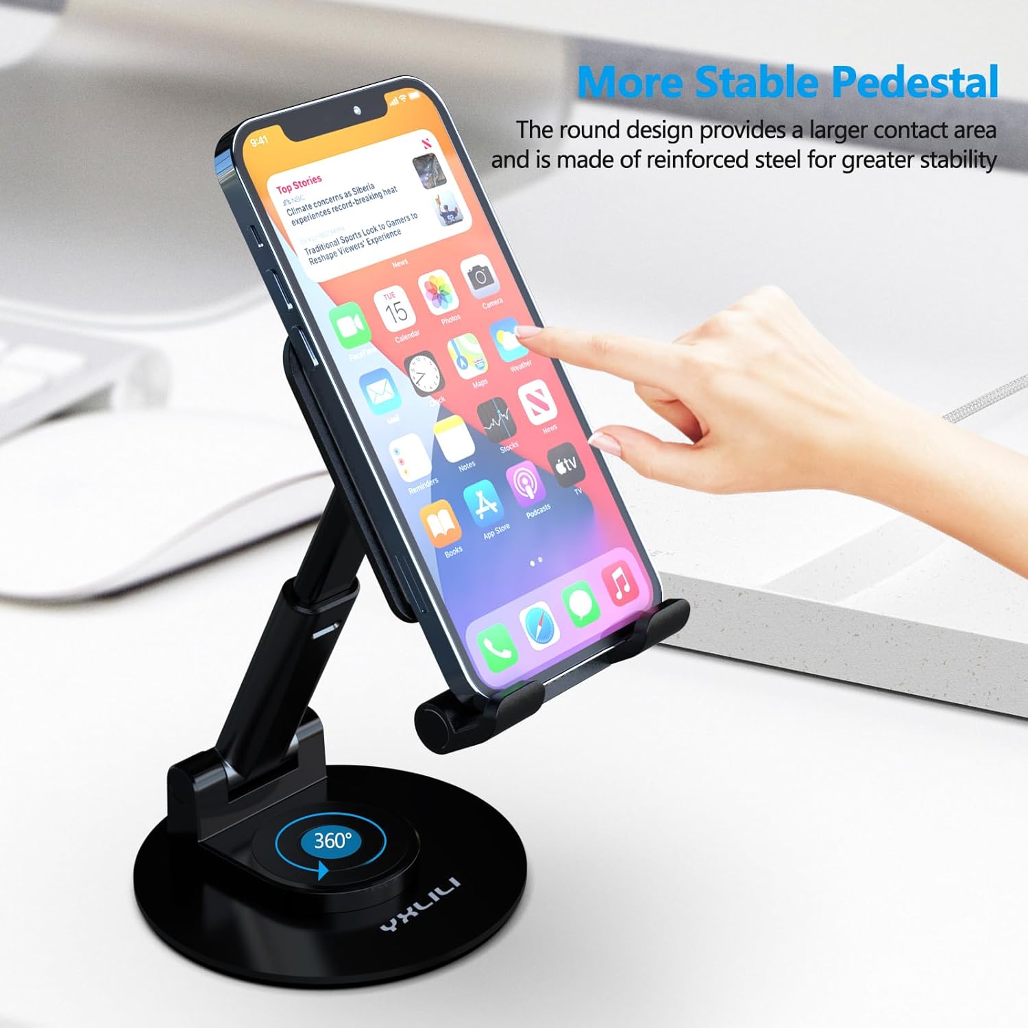 YXLILI Soporte plegable para teléfono, altura de ángulo ajustable, soporte para teléfono celular para escritorio, giratorio de 360, para oficina,
