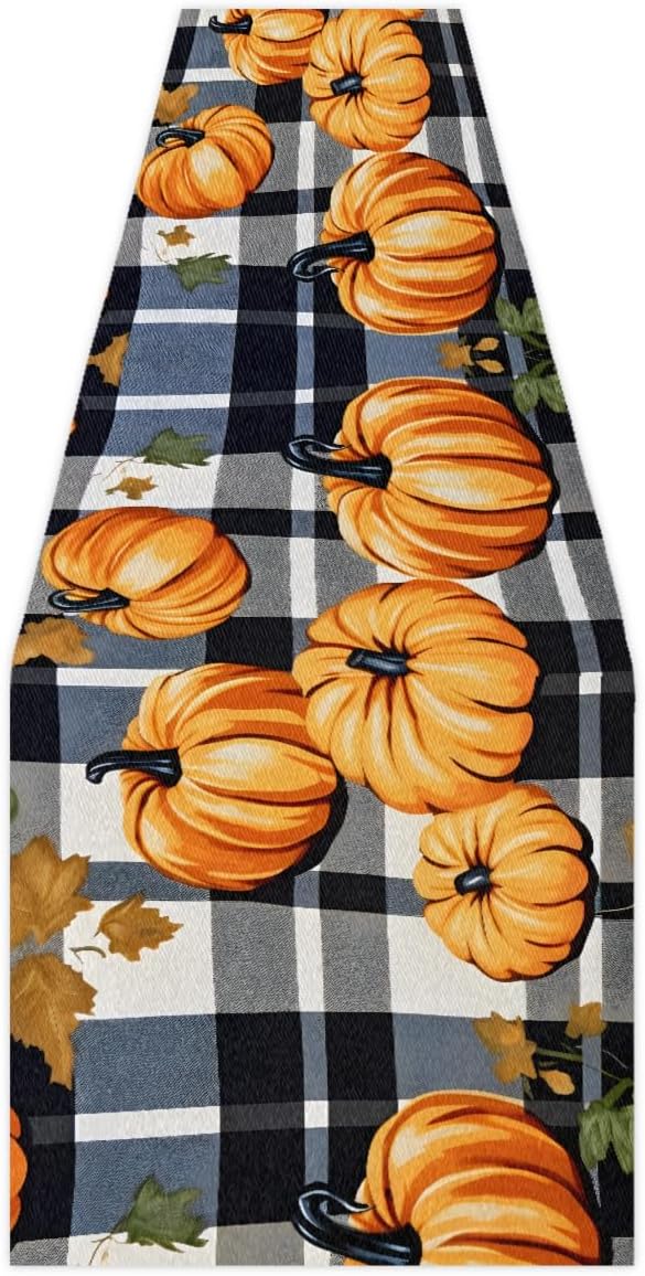 Camino de mesa de calabaza de Acción de Gracias de 13 x 70 pulgadas, caminos a cuadros para decoración de mesa, interiores y exteriores, festivales,
