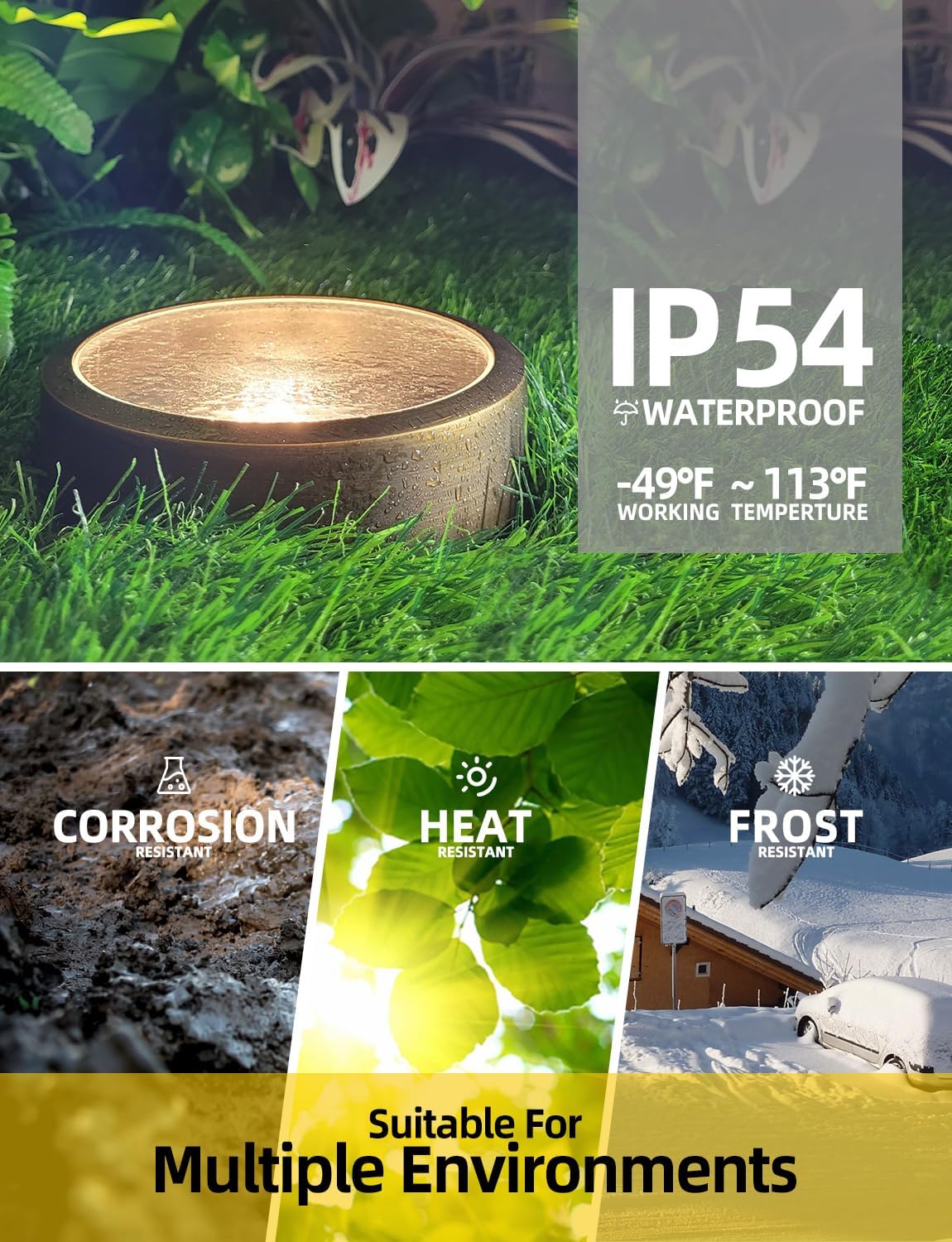 COLOER Luces de pozo en el suelo de gran tamaño, luces LED de camino de bajo voltaje para exteriores, luces de suelo impermeables IP65 para paisaje