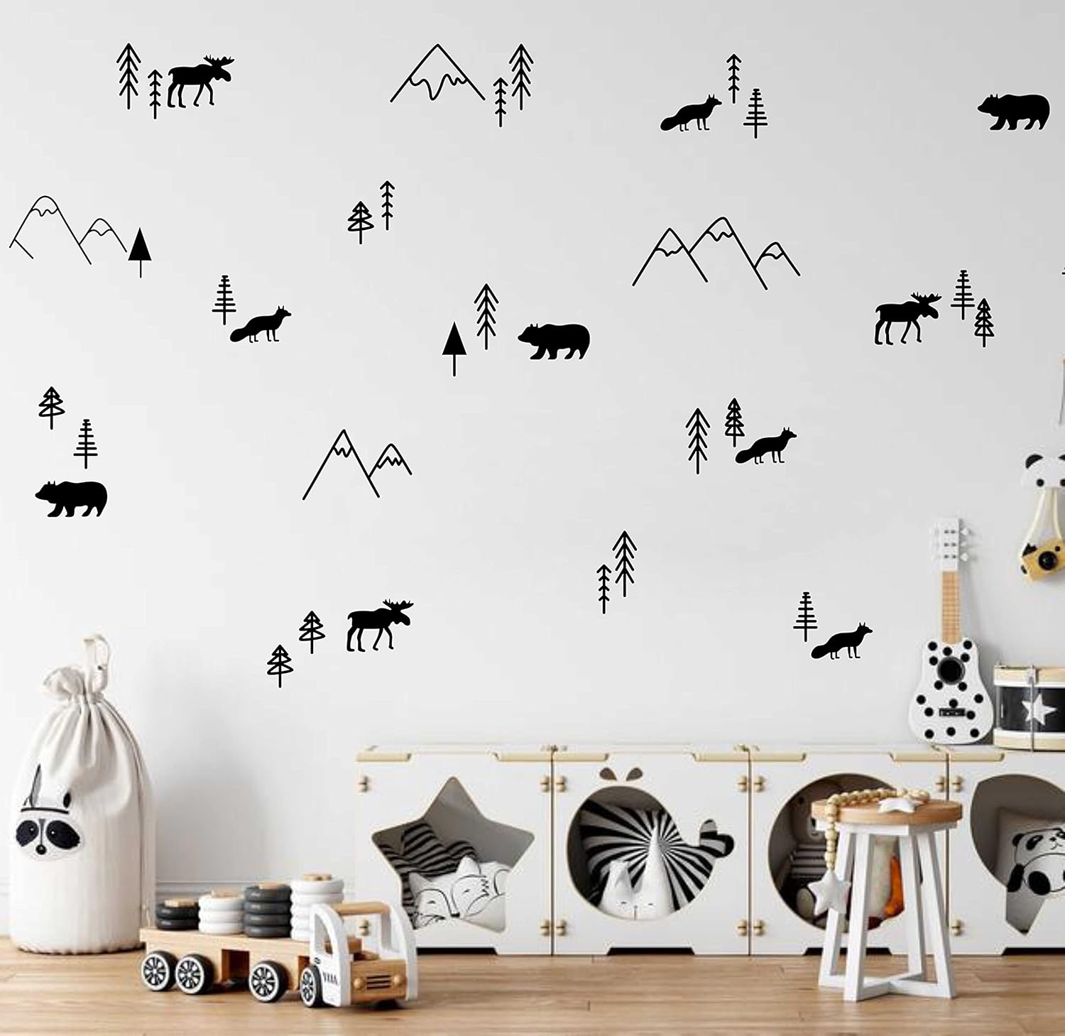 Calcomanías de pared de desierto, calcomanías de vinilo de montañas para habitación de niños, decoración de animales del bosque, guardería, bosque,