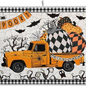 Tapete de secado de platos con diseño de calabaza y camión de Happy Halloween, tapete de secado de microfibra absorbente reversible para platos de Tapete de secado de platos con diseño de calabaza y camión de Happy Halloween, tapete de secado de microfibra absorbente reversible para platos de