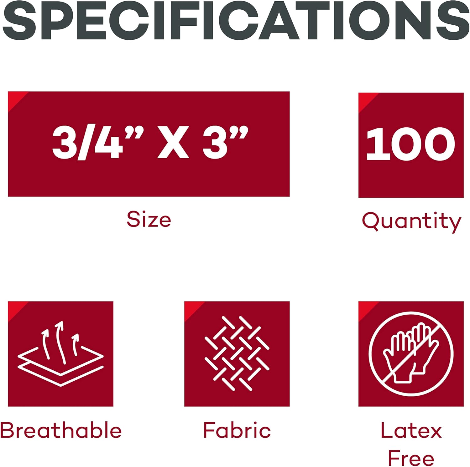 Dealmed Vendajes adhesivos flexibles de tela, 100 unidades (1 paquete) vendajes con almohadilla antiadherente, sin látex, kit de cuidado de heridas