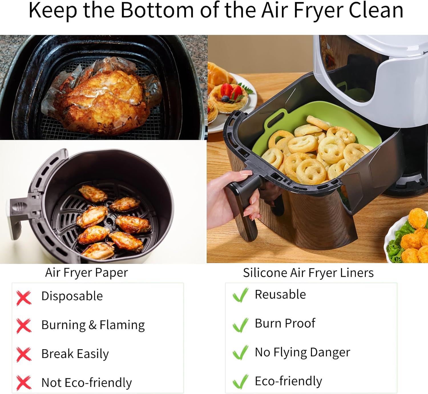 GHappiness 2 Pcs Air Fryer Silicone Liners Food Safe Non-Stick Air fryers Basket Oven Accessories Fits 6QT – 8QT Air Fryer
