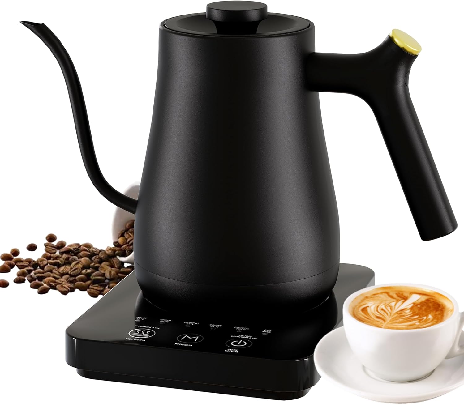 Hervidor eléctrico con 5 ajustes preestablecidos variables, hervidor de café de 1200 W para café y té, calentador de agua eléctrico de cuello de