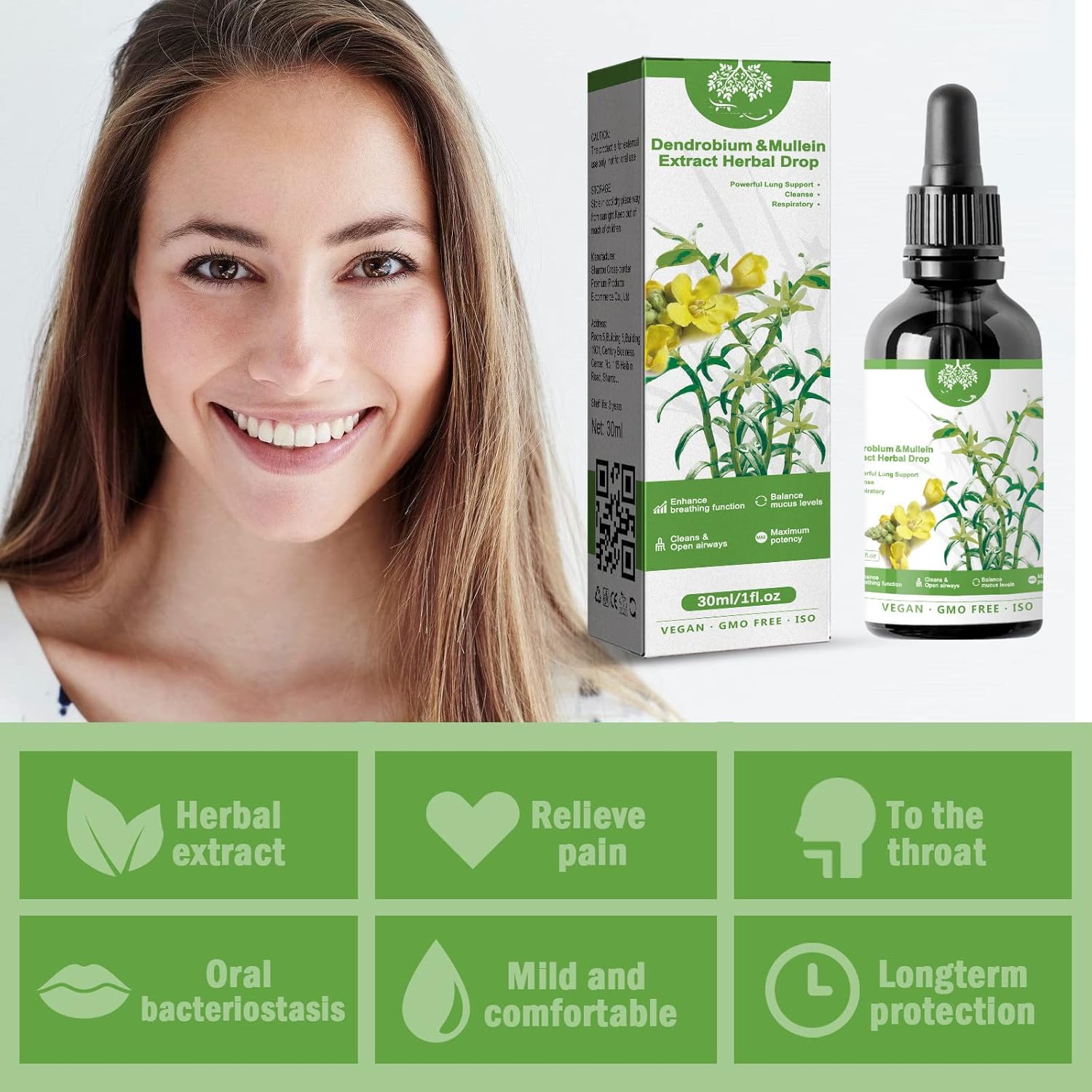Clearbreath – Extracto de dendrobium y gordolobo  Potente apoyo pulmonar, extracto de dendrobio y gordolobo, gotas de hierbas para el aliento